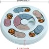 Close up detail of the blue interactive dog puzzle sliders used for nose and paw stimulation