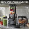 Detailed close-up of the Ninja kitchen system control panel showing four manual speed settings for blending.