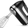 KitchenAid 9 speed hand mixer set including Turbo Beater II, pro whisk, and dough hooks.