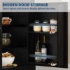 Close-up of the arched tempered glass door panels showcasing clear visibility for kitchen dinnerware