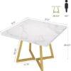 Tribesigns Square Commercial Dining Table, 31.5", White & Gold