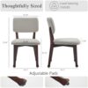 Mid Century Modern Dining Chairs Set of 6, Upholstered Dining Chair with Curved Back, Armless Fabric Kitchen Chair with Solid Wood Legs for Living Room, Kitchen, Light Grey