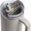 Side profile of the 30 oz Stanley flip straw tumbler showing the comfort-grip handle