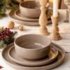 Famiware Milkyway 12-Piece Stoneware Dinnerware Set, Cinnamon Brown