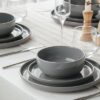 Famiware Milkyway 12-Piece Stoneware Dinnerware Set, Dark Gray