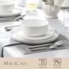 Close-up of the smooth GLIDECOAT white porcelain surface on a MALACASA LUNA dinner plate.