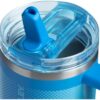 Side view of the Stanley flip straw tumbler featuring a soft texture comfort-grip handle for easy carrying.