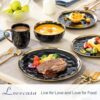 LOVECASA 16pc Black & Gold Porcelain Dinnerware Set: Elegant & Durable