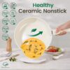 The 19-piece ceramic removable handle cookware set arranged with lids for refrigerator storage.