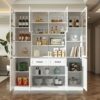 MU Kitchen Storage Cabinet with Glass Doors, Large China Hutch with 2 Drawers & 5 Adjustable Shelves, Kitchen Pantry Hutch for Home Office, Living Room, White (15.8" D x 63" W x 70.9H)
