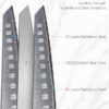 Side view of the Damascus Santoku knife featuring granton grooves for non-stick vegetable slicing.