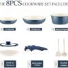 Coicur blue ceramic nonstick pans on an induction stovetop showing even heat distribution.