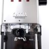 Side angle showing the sleek stainless steel frame and water reservoir of the Gaggia Classic Evo Pro.