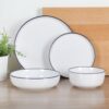 Table setting showcasing the French bistro-inspired style of the Gibson Home Oslo porcelain dinnerware set