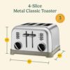 Side profile of the brushed stainless steel Cuisinart toaster showing the compact countertop footprint.