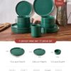 Set of four dinner plates, salad plates, and cereal bowls from the Famiware Nebula Ridge stoneware dinnerware set.