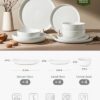 Staple stackable white stoneware plates and cereal bowls in a kitchen cupboard