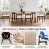 Farmhouse Dining Chairs Set of 6, Mid Century Modern Fabric Upholstered Kitchen Chairs, Wooden Dining Room Chair with Curved Back for Kitchen Dining Room Restaurant Cafe, Light Camel (Only Chairs)