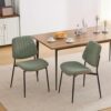 Mid-Century Olive Green Linen Dining Chairs Set of 2