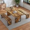 70.8" Wooden Dining Table with 2 Benches Kitchen Table and Chairs