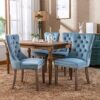 Light Blue Dining Chairs Set of 2 -Modern Velvet Upholstered Dining Chair with Ergonomic Tufted Backrest and Solid Wood Legs, Easy Assembly for Kitchen, Dining Room, Living Room, Restaurant