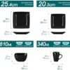 vancasso Soho Dinnerware Sets 24 Pieces, Black Stoneware Square Place Setting, Dinner Plate, Cups and Plates Sets for Kitchen, Dish Set for 6