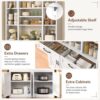 71" Pantry Cabinet with Adjustable Shelf and Drawers, Tall Kitchen Pantry Storage Cabinet with Microwave Stand, Metal Hutch Cabinet with Doors for Dining Room, Living Room, White