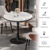 Wisfor Kitchen Dining Table Coffee Table: Round 30 Inch Sintered Stone High Gloss White Tabletop Dinner Tables with Black Round Pedestal Base for Home Bar Shop Restaurant