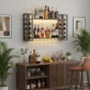 31.5" Wine Rack Wall Mounted with LED Lights, Black