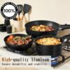 Professional die-cast aluminum pots arranged to showcase the induction-ready heat-conducting base.
