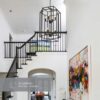 8-Light Lantern Tiered Pendant Light Fixtures, Black Metal Farmhouse Chandelier Hall Foyer Hanging Chandelier for Kitchen Island Dining Room Living Room Foyer Entryway, Black
