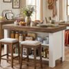 Tribesigns 55" Kitchen Island with Storage & Seating (Rustic Brown & White)