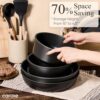Carote detachable handle cookware set including frying pans, saucepans, and silicone lids