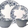 Pfaltzgraff Gabriela Blue 16-Piece Dinnerware Set, Service for 4, Durable Stoneware Plates, Bowls, and Mugs with Elegant Blue Pattern, Dishwasher Safe