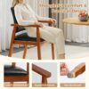 Mid-Century Modern Dining Chairs with Armrest Set of 1, PU Leather Upholstered Dining Room Chairs with Solid Wood Frame, Walnut Kitchen Armchairs for Kitchen Living Room Restaurant, Black