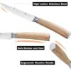 Side profile of the Kangdelun 8-piece serrated steak knife set displaying the sleek, rivet-free ash wood design.