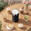 Ecoflarix electric milk frother displaying the intuitive interface for hot, cold, and warming foam modes.