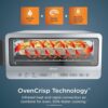 Close-up of crispy food in the Ninja flip toaster oven air fryer basket using OvenCrisp technology.