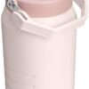 Top-down view showing the wide-mouth opening of the 64 oz Rose Quartz stainless steel jug.