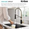 Single handle kitchen sink faucet installed in a tight space with 90-degree rotation