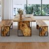 70.8" Wooden Dining Table with 2 Benches Kitchen Table and Chairs