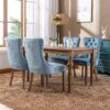 Light Blue Dining Chairs Set of 2 -Modern Velvet Upholstered Dining Chair with Ergonomic Tufted Backrest and Solid Wood Legs, Easy Assembly for Kitchen, Dining Room, Living Room, Restaurant
