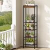 5-Tier Pot Rack, Floorstanding Pots and Pans Organizer, Kitchen Bakers Rack, Kitchen Island Table, Pots and Pans Organizer, Storage Stand, for Living Room, Rustic Brown and Black TPR16BF