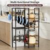 5-Tier Pot and Pan Organizer Rack with Hooks, Heavy-Duty Kitchen Storage Shelf for Cookware, Dishes, and Utensils, Freestanding Metal Pot Rack Organizer for Kitchen, Pantry, or Dining Room