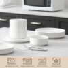 Modern minimalist table setting featuring the 24 piece porcelain dinnerware set for 8 people.