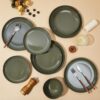 Stoneware Dinnerware Sets for 4, 12pcs Plates and Bowls Sets Dishes