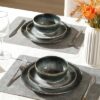 Sweejar Dinnerware Sets Service for 4,12 pcs Porcelain Plates and Bowls for Kitchen, Housewaring Gift,Chip and Scratch Resistant Dish Set,Handmade Dishwasher and Microwave Safe Plate Set,Dark Green