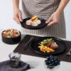 E-far Stoneware Dinnerware Sets, 12-Piece Black Plates and Bowls Set for 4