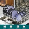A modern kitchen table styled with the light purple vancasso stoneware dinnerware set