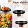 12 Inch Mango Wood Fruit Bowl with Clear Cover Large Decorative Black Fruit Bowls with Lid for Kitchen Counter Wooden Centerpiece Food Tray for Dining Table